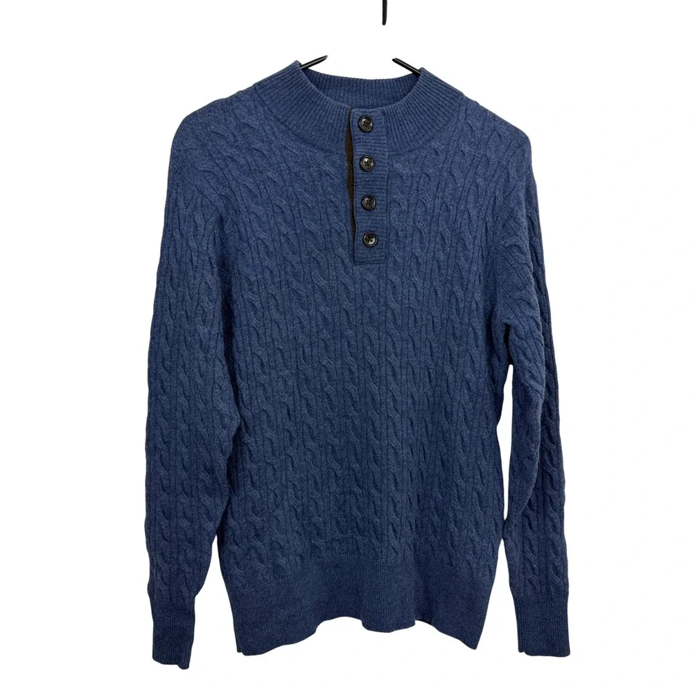 Peter Millar Sweater Mens Small Blue Merino Wool Cable Knit Henley Pullover